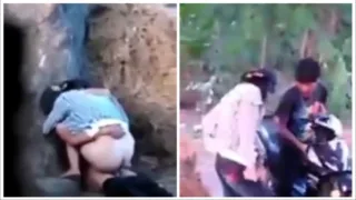 တောထဲ ဆိုင်ကယ်နဲ့လာဘုတာ – Couple rides motorbike into forest and has sex